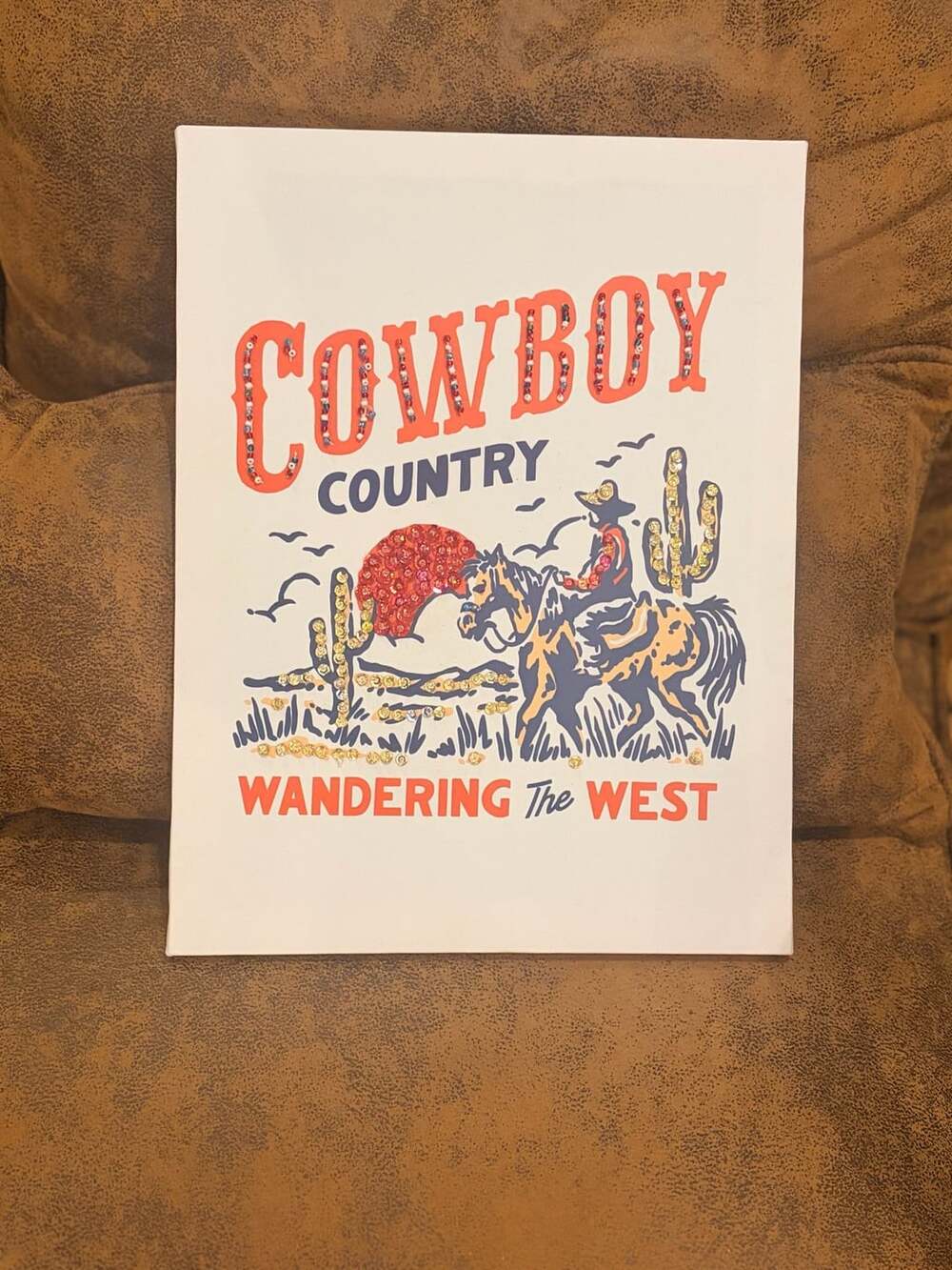 Cowboy Country Wandering The West Beaded Canvas Wall Art Decor